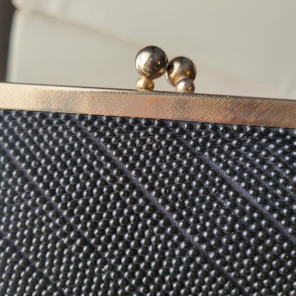 Vintage Beaded Black Clutch Bag Silver Chain Strap ~ 1960? ~ Made in Hong Kong - Picture 6 of 16